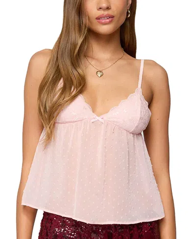 Edikted Dotted Chiffon Babydoll Tank Top In Pink