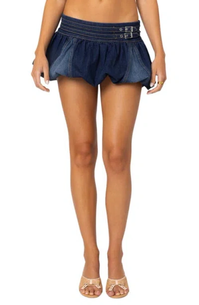 Edikted Double Belt Bubble Denim Miniskort In Blue