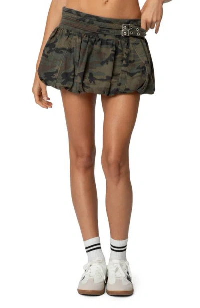 Edikted Double Belt Camo Cotton Bubble Miniskort In Olive
