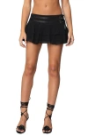 Edikted Double Belt Ruffled Chiffon Miniskirt In Black
