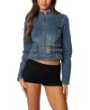 Edikted Double Buckle Strap Denim Jacket In Blue