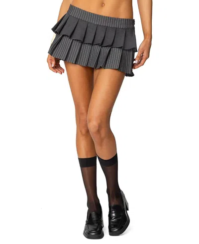 Edikted Double Pleated Pinstripe Mini Skort In Mix