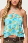 Edikted Dragon Lily Layered Chiffon Halter Top In Blue, Women's At Urban Outfitters