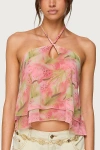 Edikted Dragon Lily Layered Chiffon Halter Top In Multi