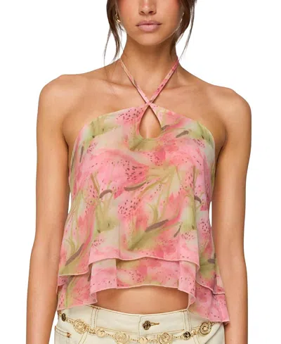 Edikted Dragon Lily Layered Chiffon Halter Top In Pink