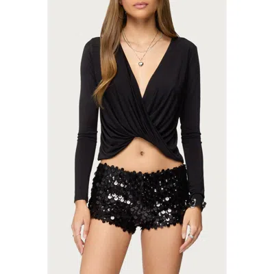 Edikted Draped Neck Long Sleeve Top In Animal Print