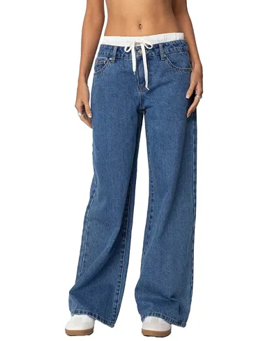 Edikted Drawstring Boxer Detail Jeans In Blue