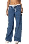 Edikted Drawstring Boxer Detail Jeans In Blue