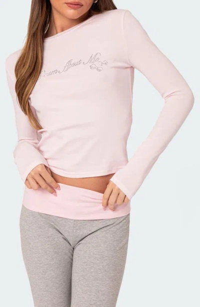 Edikted Dream About Me Embellished Long Sleeve Top In Light-pink
