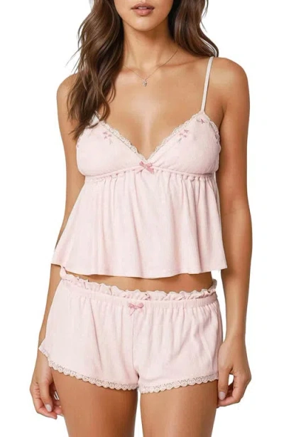 Edikted Dream Waffle Stitch Babydoll Camisole In Pink