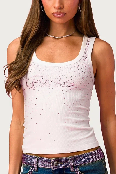 Edikted Dreamy Barbie Rhinestone Ribbed Tank Top In White, Women's At Urban Outfitters