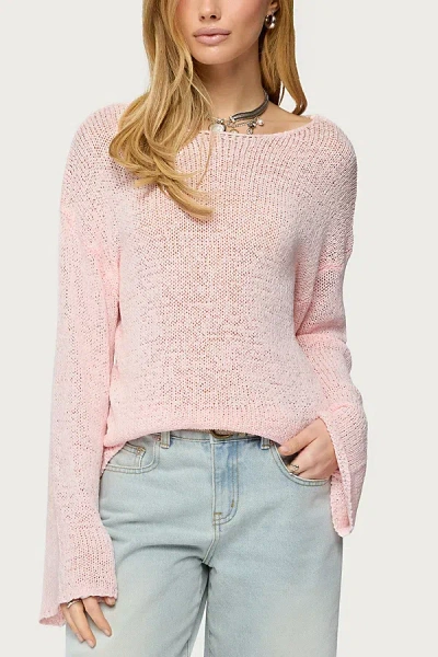 Edikted Drop Shoulder Light Knit Sweater In Pink, Women's At Urban Outfitters