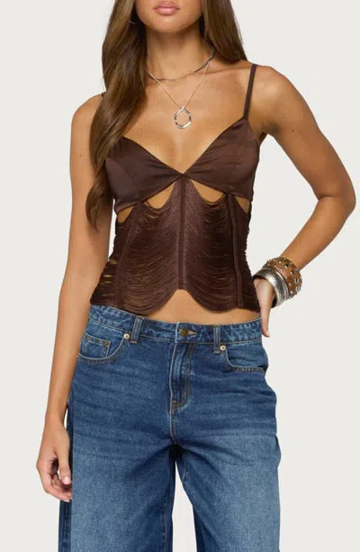 Edikted Dulcy Cutout Fringed Satin Camisole In Multi