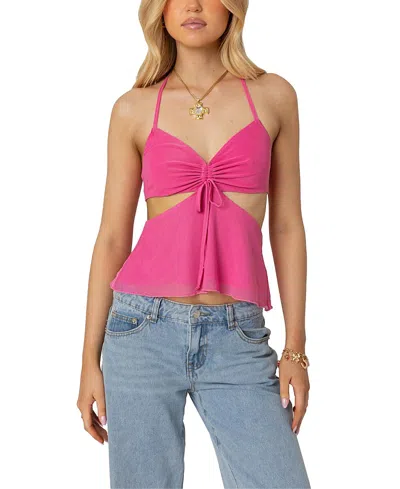 Edikted Duo Cutout Mesh Halter Top In Pink