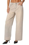 Edikted Dusty Low Rise Wide Leg Jeans In Beige