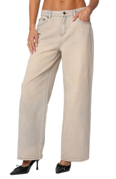 Edikted Dusty Low Rise Wide Leg Jeans In Beige