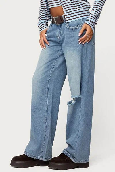 Edikted Dutton Distressed Low Rise Jeans In Light/blue, Women's At Urban Outfitters