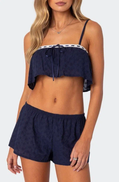 Edikted Edan Cotton Eyelet Crop Top In Navy