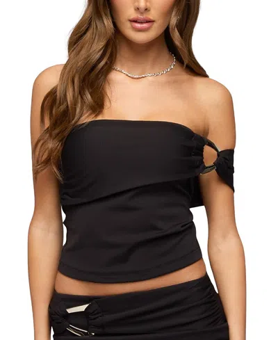 Edikted Eden Metal Ring One-shoulder Top In Black