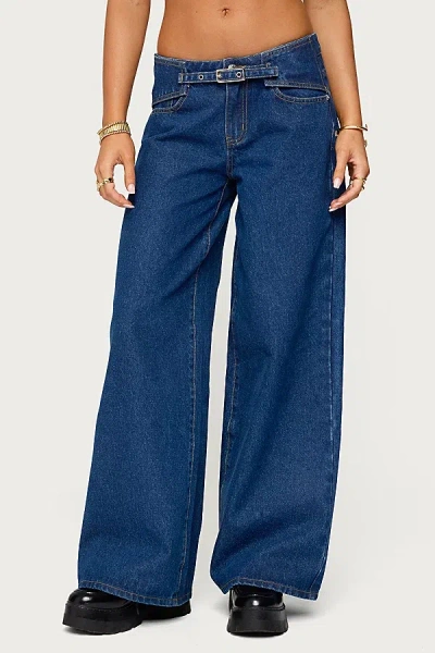 Edikted Edie Belted Low Rise Wide Leg Jeans In Blue