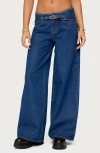 Edikted Edie Belted Low Rise Wide Leg Jeans In Blue