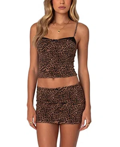 Edikted Edin Leopard Print Mesh Bra Top In Brown