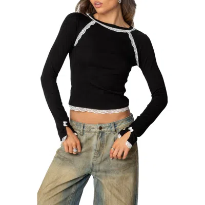 Edikted Edith Lace Trim Crop Top In Black-and-white