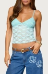 Edikted Eira Sheer Lace Tank Top In Blue