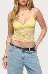 Edikted Eira Sheer Lace Crop Camisole In Yellow