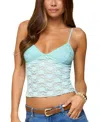 Edikted Eira Sheer Lace Tank Top In Blue