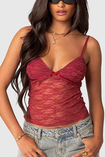 Edikted Eira Sheer Lace Tank Top In Bordu, Women's At Urban Outfitters