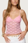 Edikted Eira Sheer Lace Tank Top In Pink, Women's At Urban Outfitters