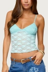 Edikted Eira Sheer Lace Tank Top In Blue