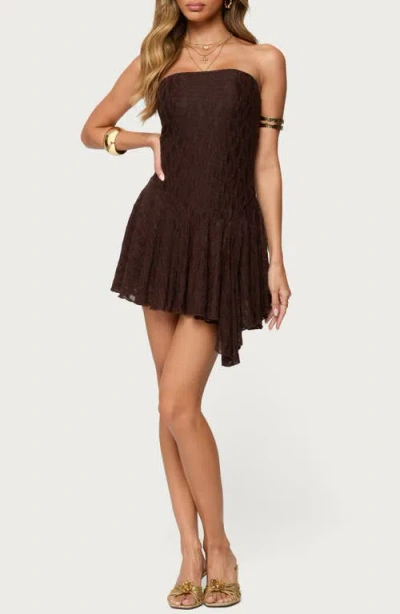 Edikted Elaia Lace Strapless Minidress In Brown