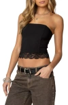 Edikted Elaina Lace Trim Strapless Crop Top In Black