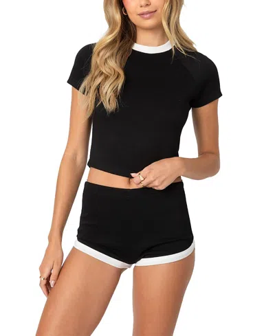 Edikted Elana Crop Ringer T-shirt In Black-and-white
