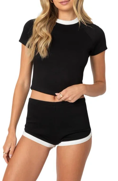 Edikted Elana Crop Ringer T-shirt In Black-and-white