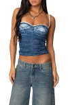 Edikted Eleanor Ruched Lace Bra Camisole In Navy