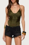 Edikted Elenie Fringe Cowl Neck Crossback Top In Green