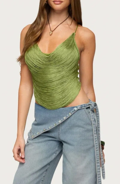 Edikted Elenie Fringe Crop Camisole In Green