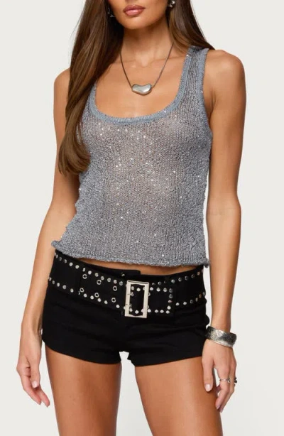 Edikted Eleora Sequin Knit Tank In Gray