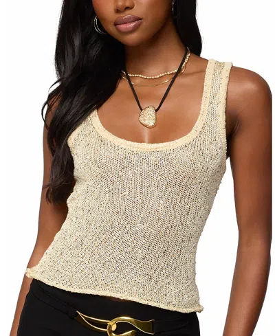 Edikted Eleora Sequin Knit Tank Top In Neutral