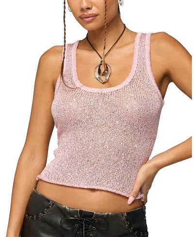 Edikted Eleora Sequin Knit Tank Top In Pink