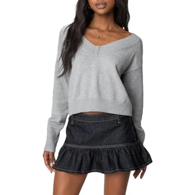Edikted Eli Oversize V-neck Sweater In Gray-melange