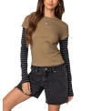 Edikted Eliana Layered Long Sleeve T-shirt In Olive