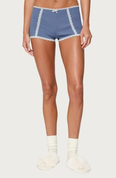 Edikted Eliane Contrast Lace Micro Shorts In Blue