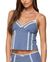Edikted Eliane Contrast Lacey Tank Top In Blue