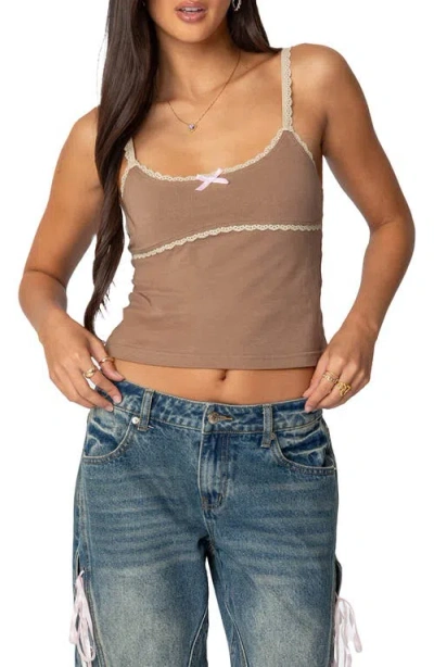 Edikted Elin Lace Trim Camisole In Brown