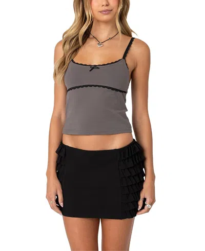 Edikted Elin Lace Trim Tank Top In Gray