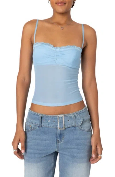 Edikted Elina Lace Trim Mesh Camisole In Light-blue
